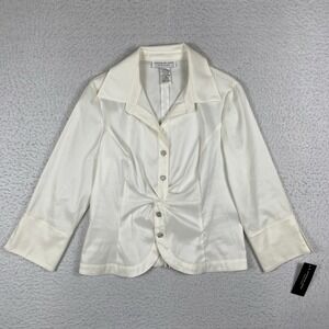 Jackie Jon Shirt Womens 10 White Ivory Blouse Vintage Retro Feminine Elegant Top